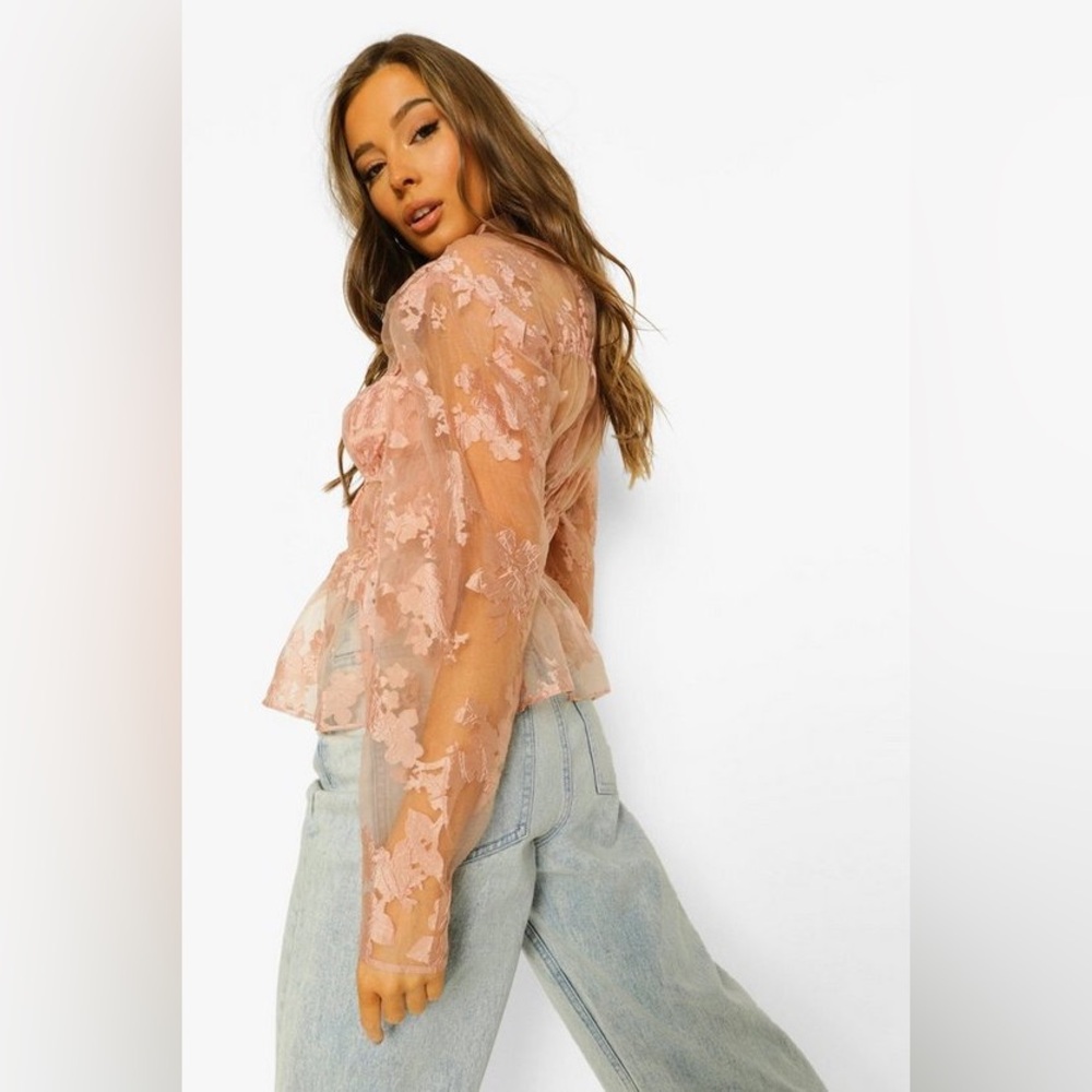 Peach Embroidered Lace Top